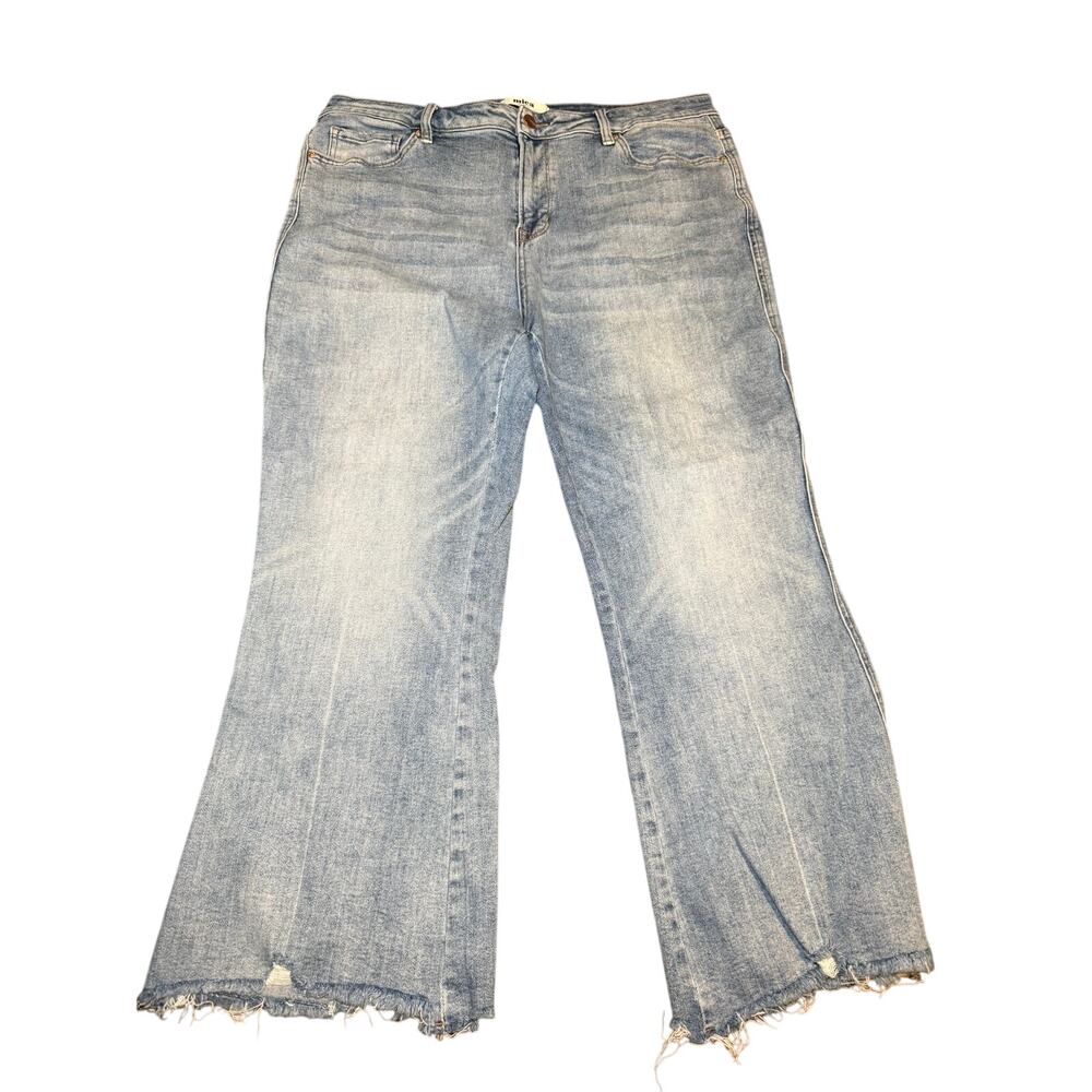 Mica Denim Los Angeles Raw Hem Wide Leg Cropped Jeans, Light Wash, Plus Size 16W